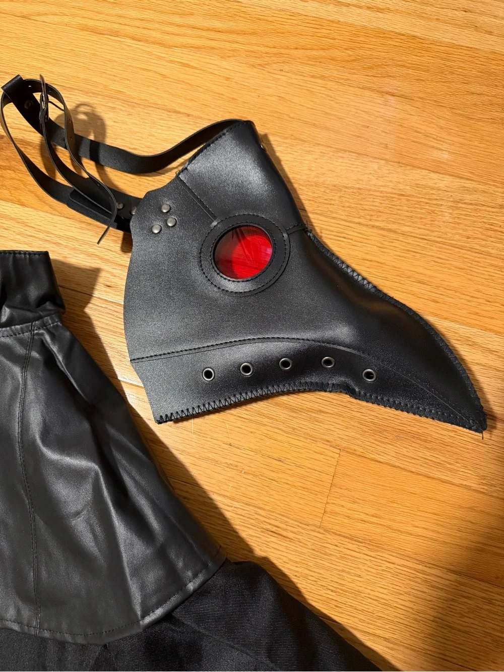 Kids Black Plague Doctor Costume with Hooded Beak Mask Size L (10/12)